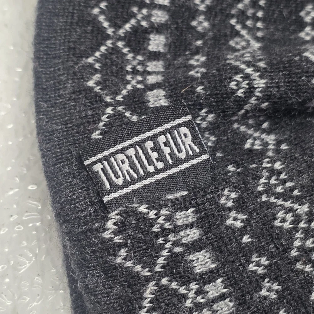 Turtle Fur Merino Wool Fair Isle Beanie Hat Black & Gray - Made in Canada